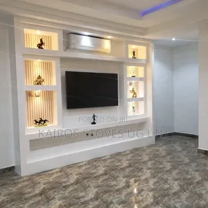 Modern Gypsum TV Wall Unit With Display Shelves and LED Lights