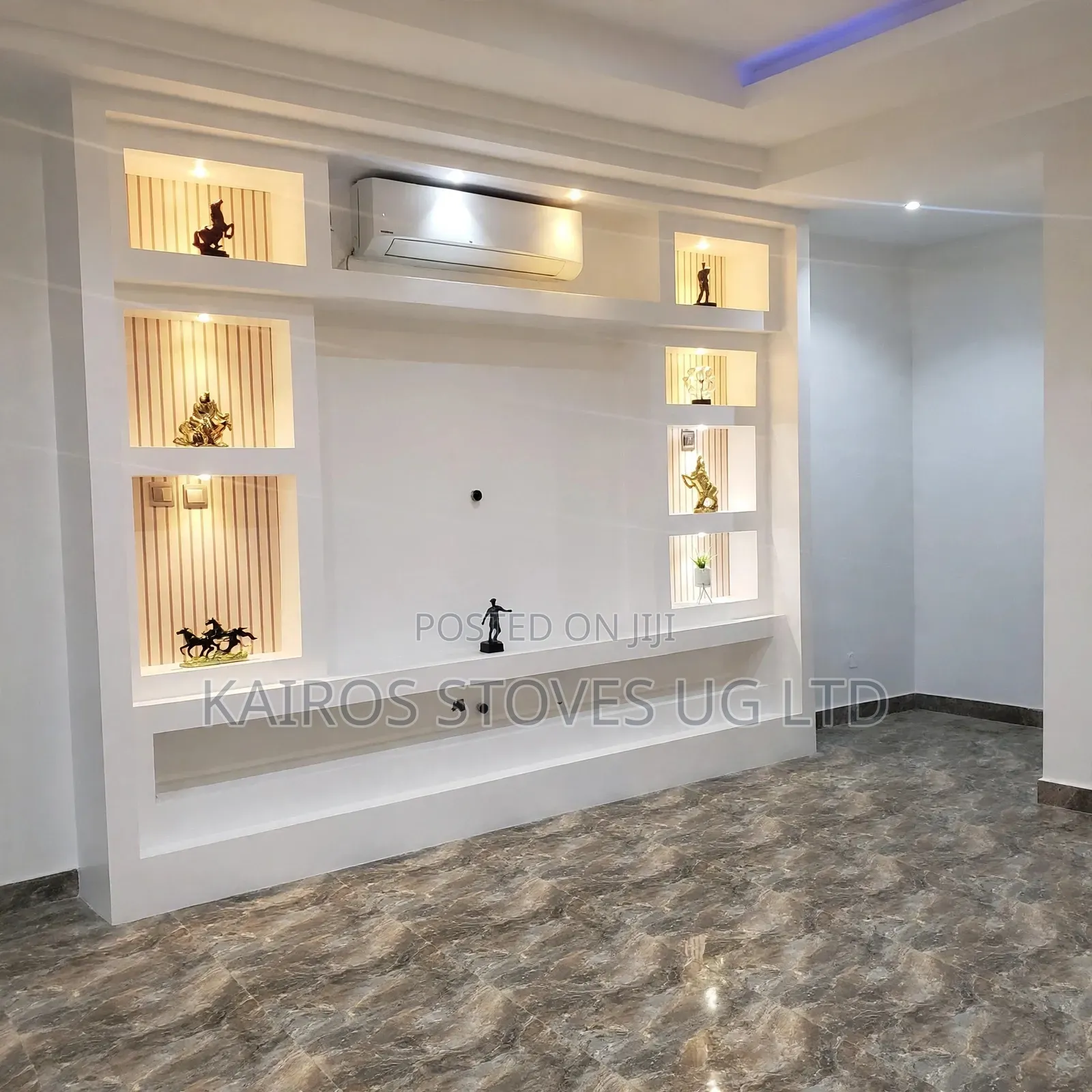 Modern Gypsum TV Wall Unit With Display Shelves and LED Lights