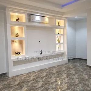 Modern Gypsum TV Wall Unit With Display Shelves and LED Lights
