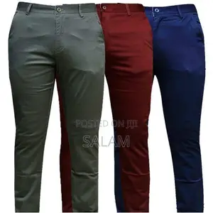 3 Men's Khaki Trousers - Army Green, Red, Blue