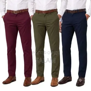 3 Men's Khaki Trousers - Army Green, Red, Blue