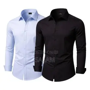2 Pack of Men's Cotton Office Shirts Long Sleeve - Blue & Black
