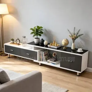 White and Black Top Glass| TV Stand |Modern TV Stand| With LED Lights