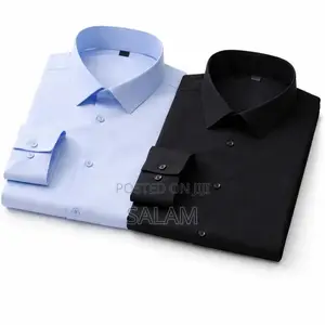 2 Pack of Men's Cotton Office Shirts Long Sleeve - Blue & Black