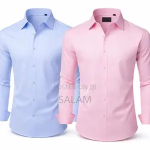 2 Pack of Men's Cotton Office Shirts Long Sleeve - Blue & Pink