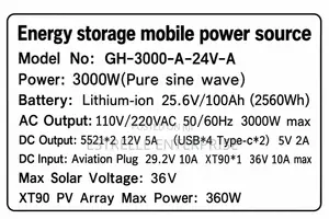 3000W Portable Power Station 2560Wh Lithium Battery Solar Generator