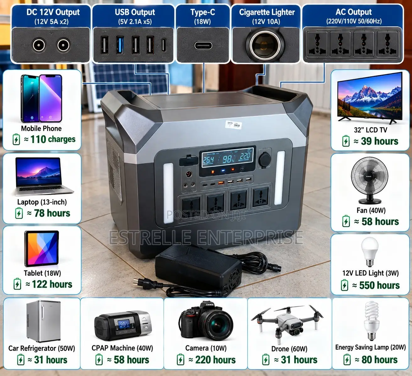 3000W Portable Power Station 2560Wh Lithium Battery Solar Generator