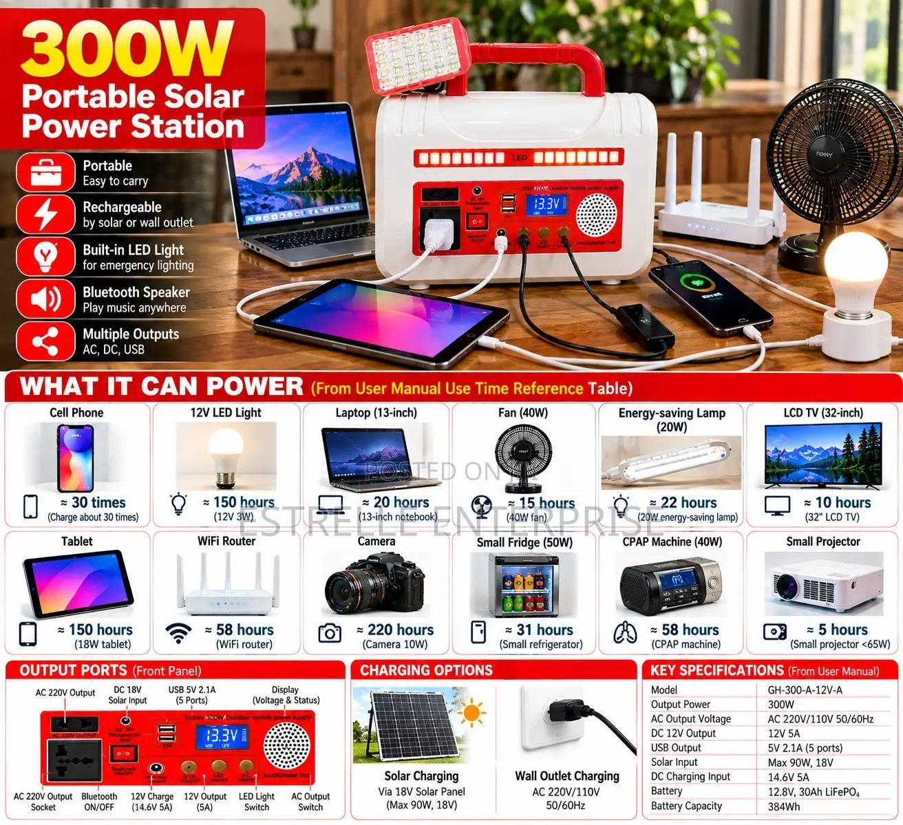 300W Portable Power Station 12.8V LifePO4 Battery