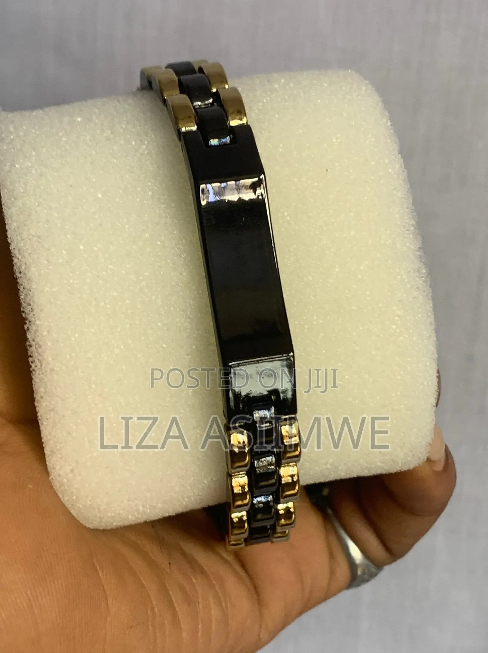 Two-Tone Black and Gold-Colored Stainless Steel Watch-Link Bracelet
