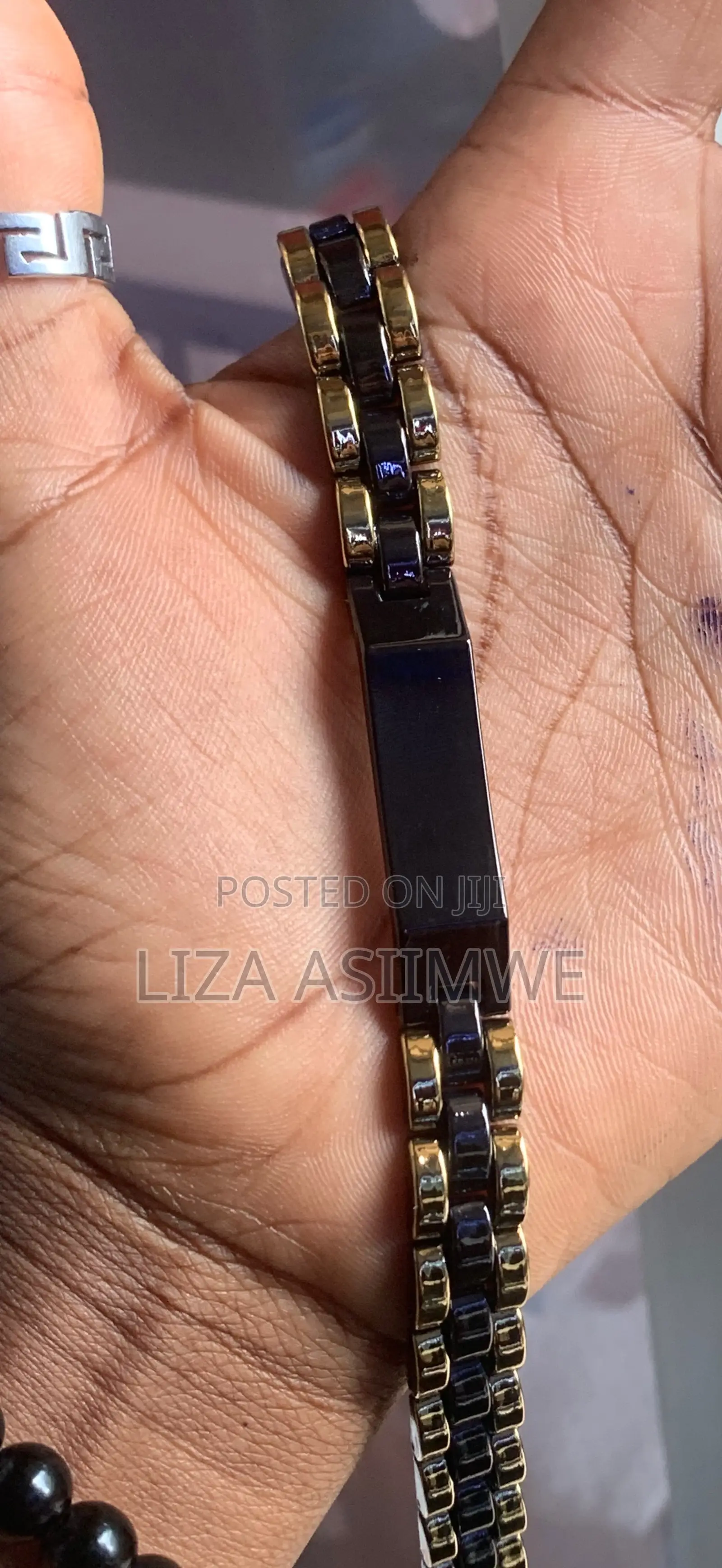 Two-Tone Black and Gold-Colored Stainless Steel Watch-Link Bracelet