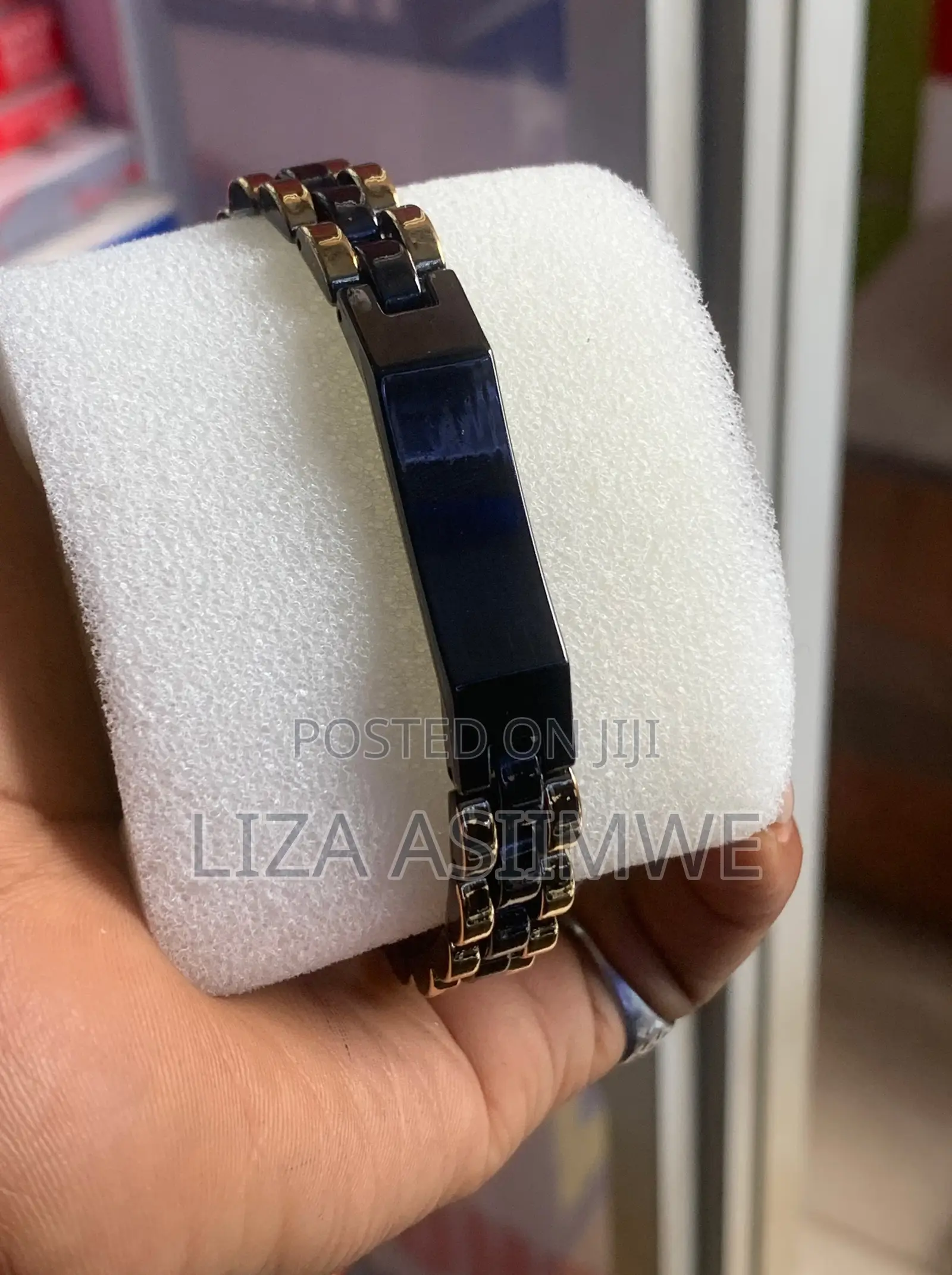 Two-Tone Black and Gold-Colored Stainless Steel Watch-Link Bracelet