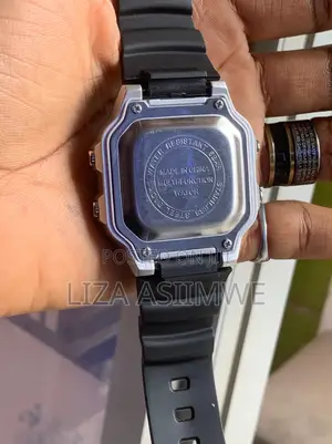 Digital Sports Watch With a Silver-Tone Square & a Black Resin Strap