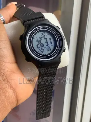 Black Digital Sports Watch With a Textured Rubber Strap