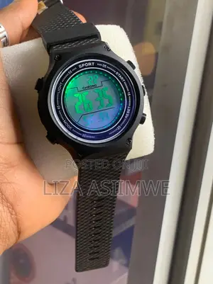 Black Digital Sports Watch With a Textured Rubber Strap