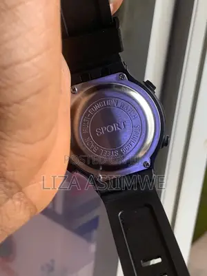 Black Digital Sports Watch With a Textured Rubber Strap