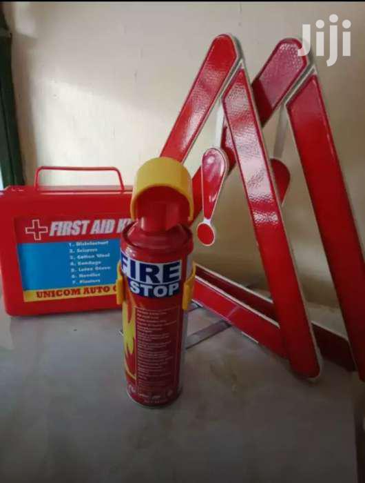 First Aid Kit. Fire Stopper And Reflector Triangle