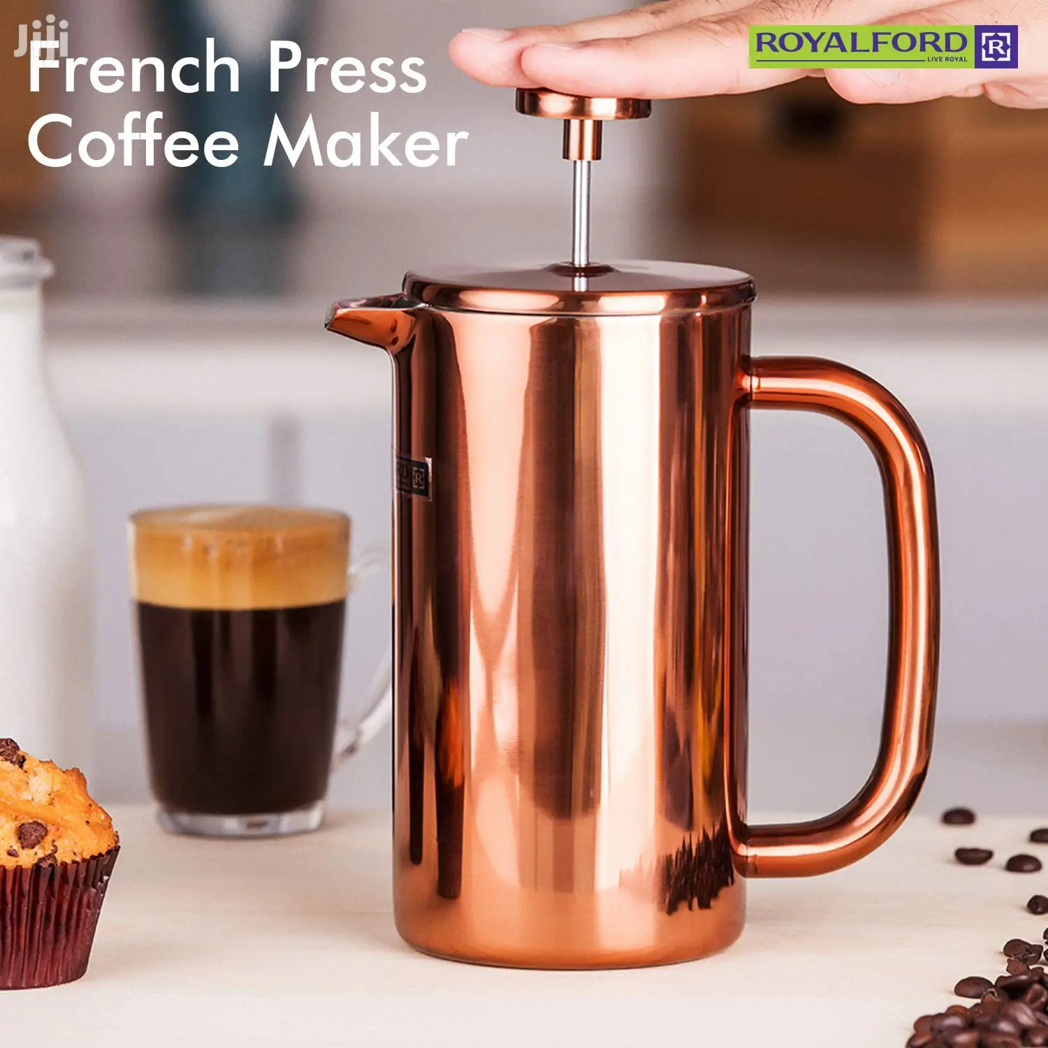 Royalford Coppery Stainless Steel Double Wall Coffee Press