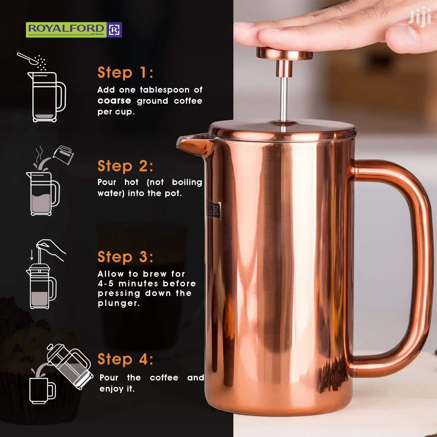 Royalford Coppery Stainless Steel Double Wall Coffee Press
