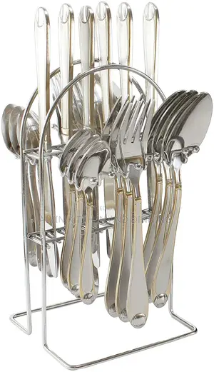 24 Piece Stainless Steel Cutlery Set With Stand (Gold)