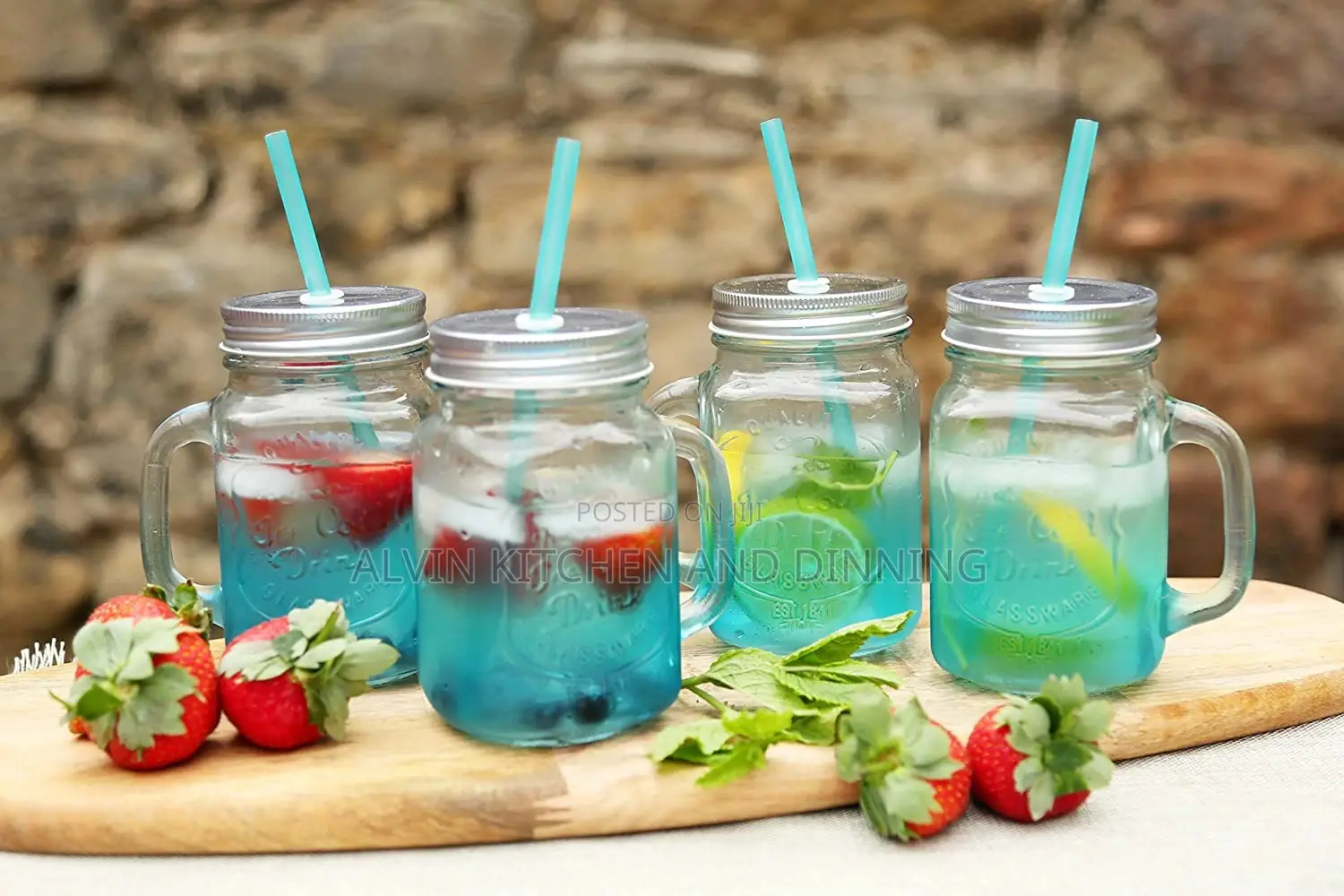 Jam Jar Drinking Glasses With Handle, Lid Straw 500ml