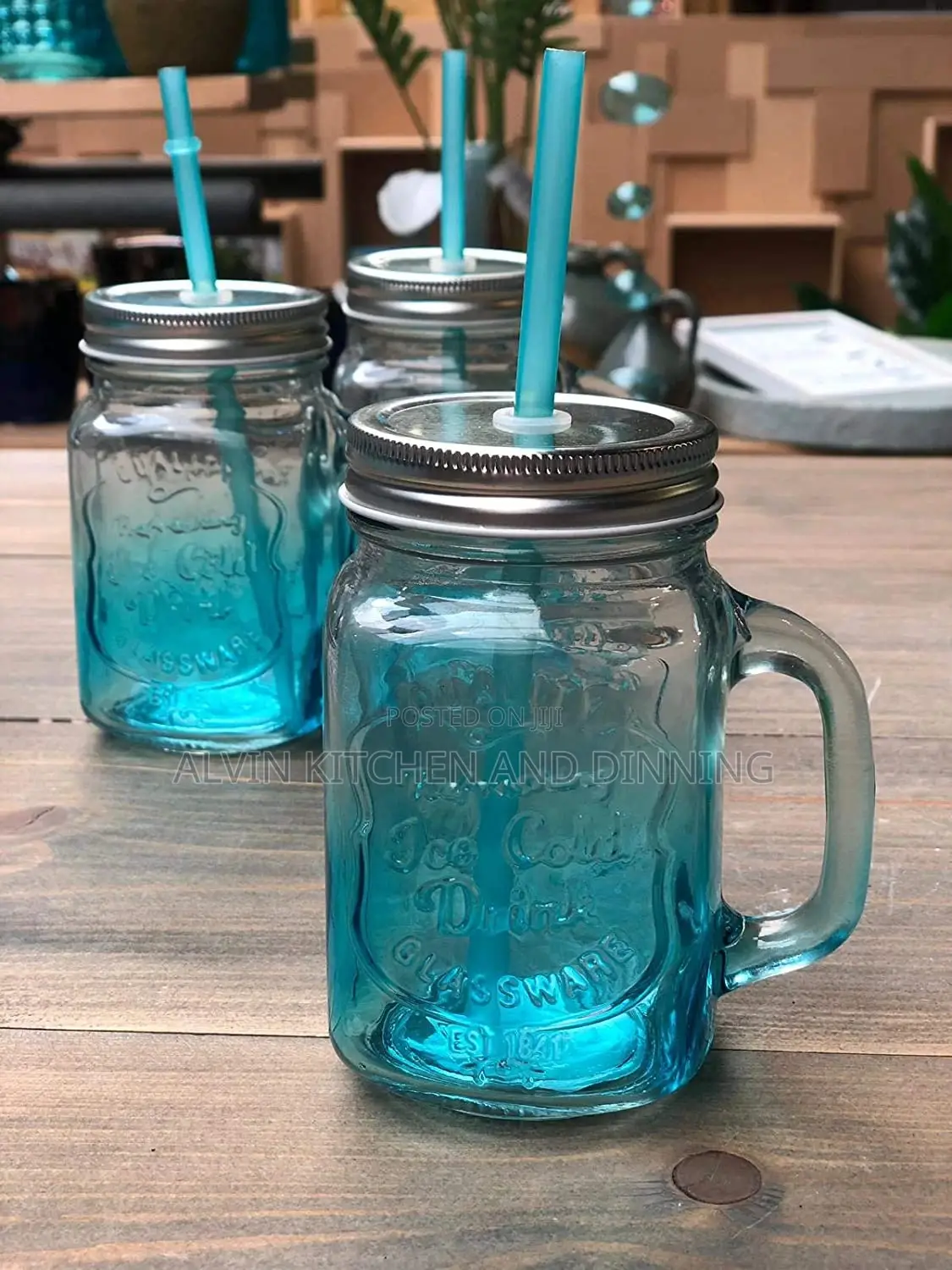 Jam Jar Drinking Glasses With Handle, Lid Straw 500ml