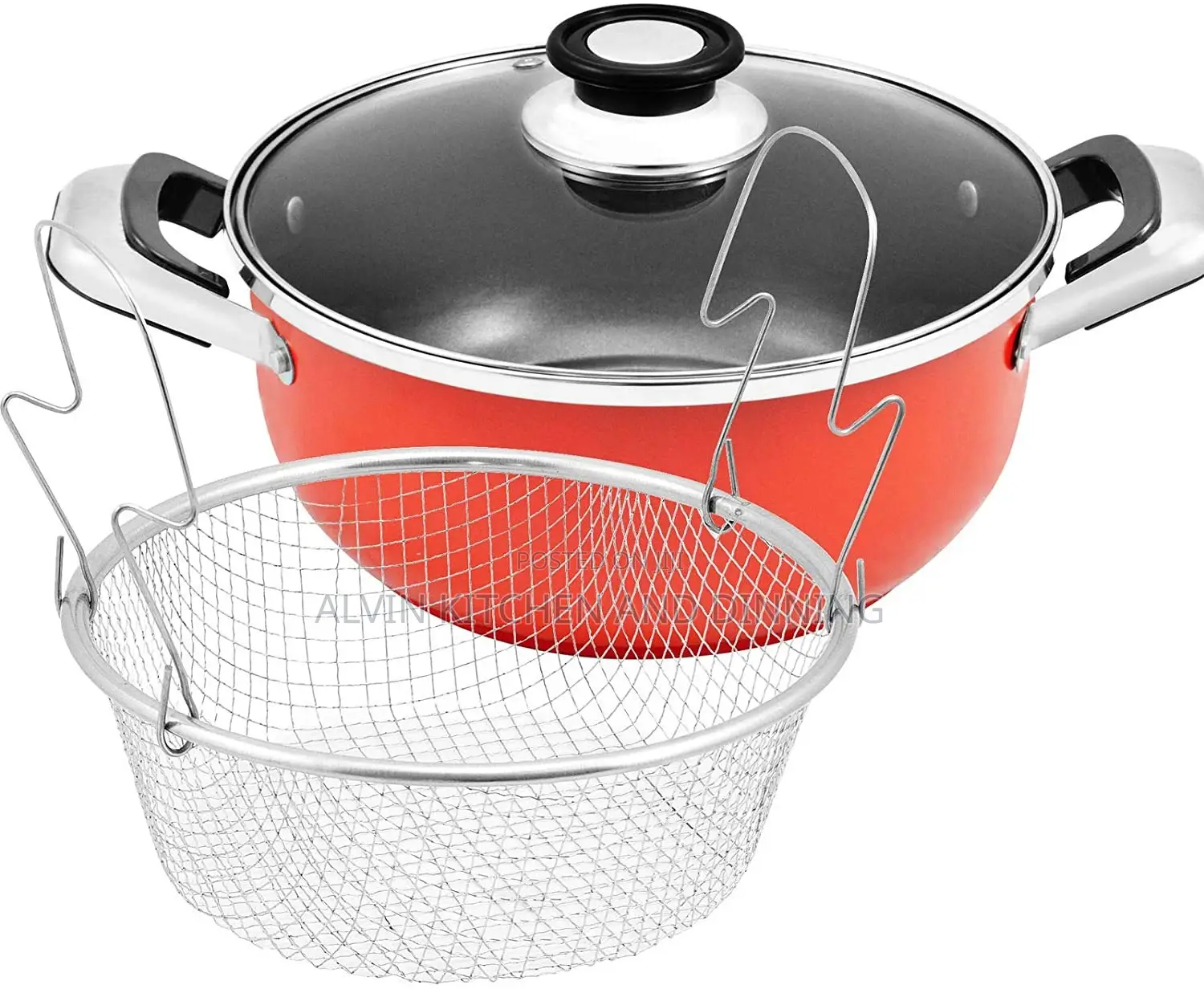 Chip Pan Set Fryer Deep Frying Basket Pot With Glass Lid