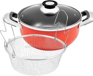 Chip Pan Set Fryer Deep Frying Basket Pot With Glass Lid