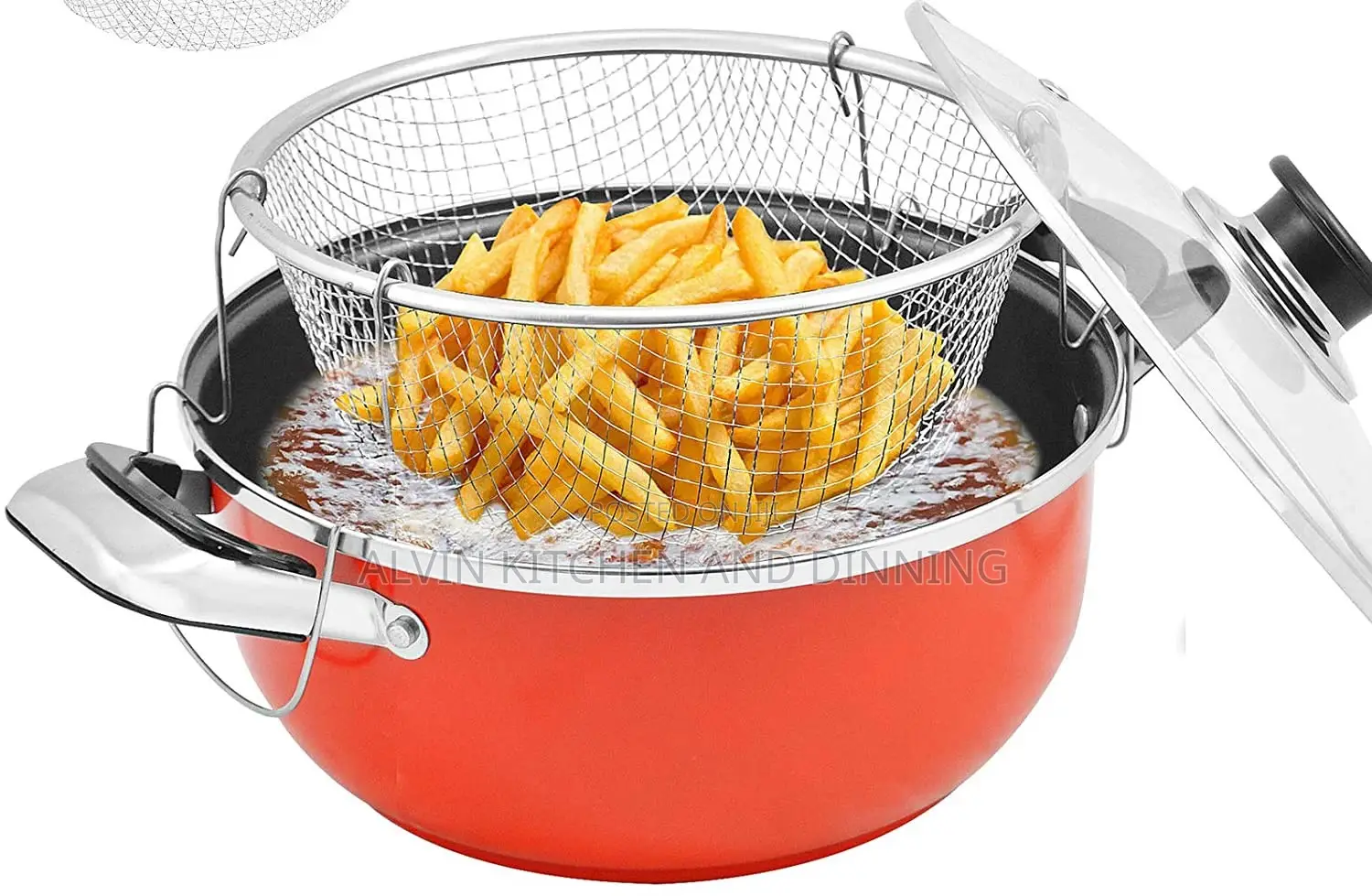 Chip Pan Set Fryer Deep Frying Basket Pot With Glass Lid