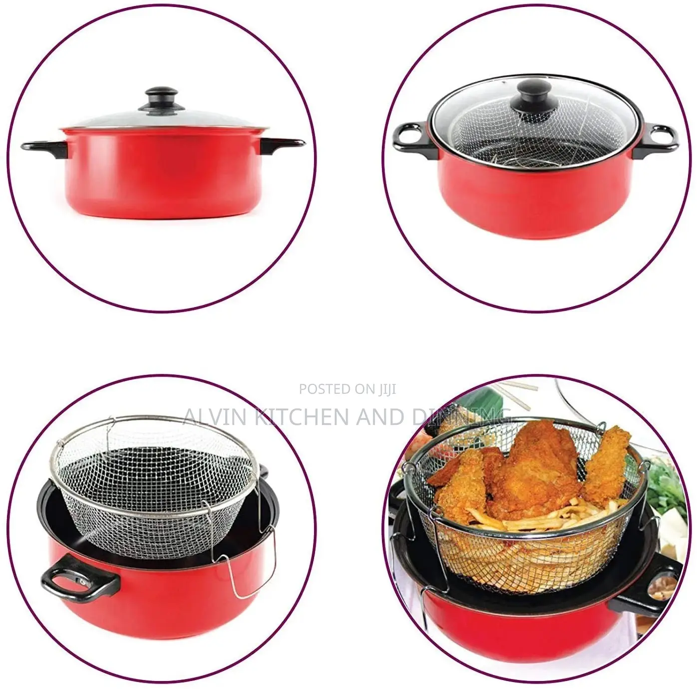 Chip Pan Set Fryer Deep Frying Basket Pot With Glass Lid
