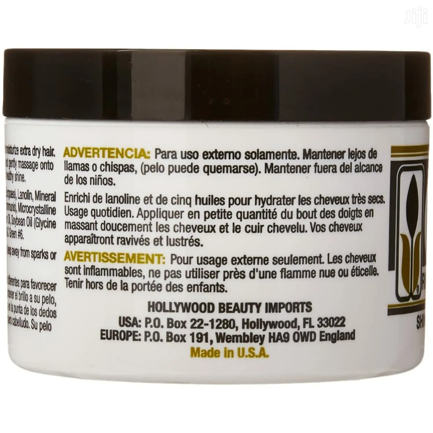 Hollywood Beauty Olive Pomade With Lanolin And Castor Oil