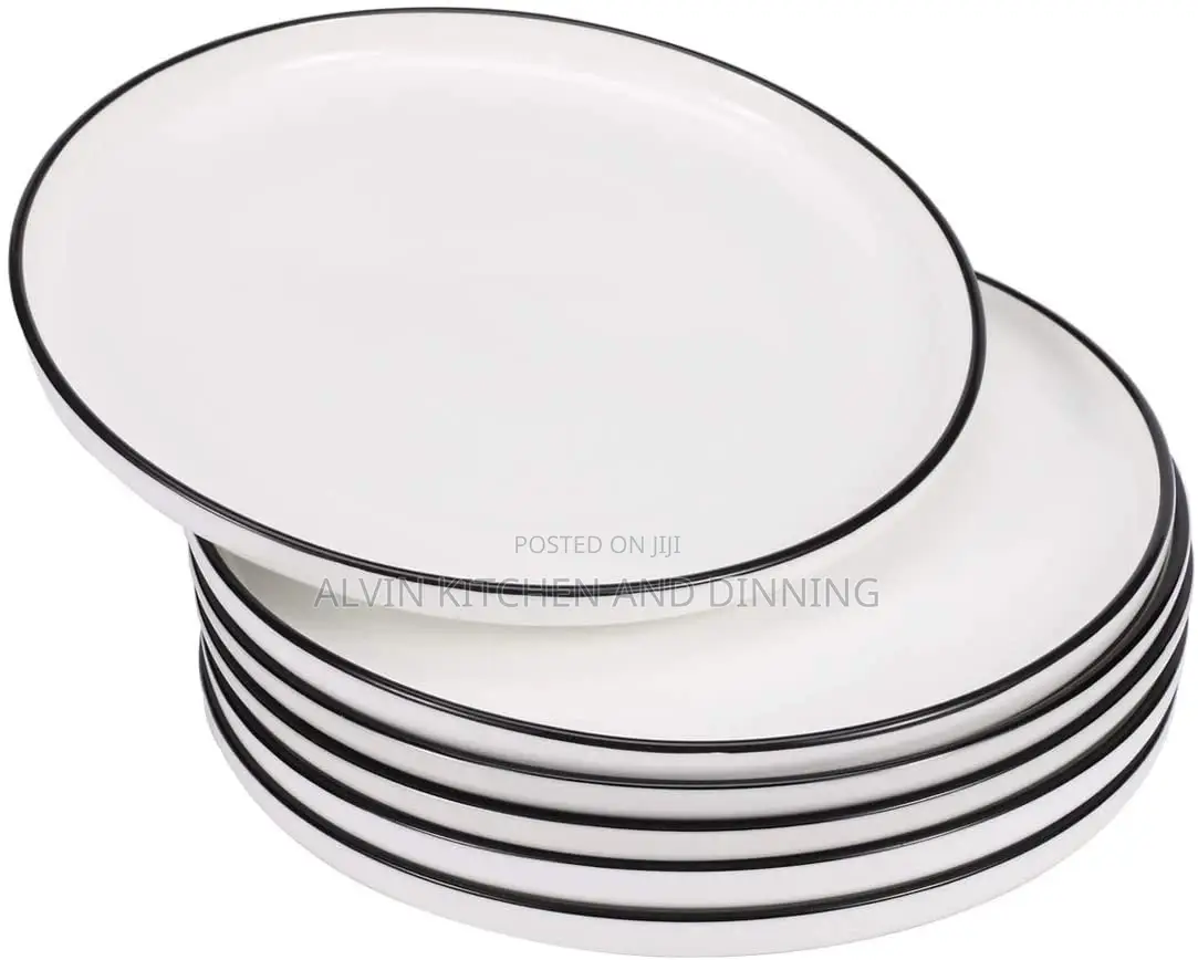 12 Pcs Porcelain Lunch Plate - Classic Round White Dinner