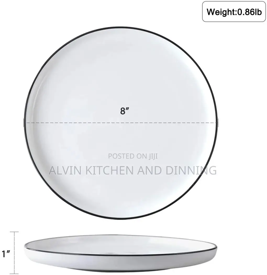 12 Pcs Porcelain Lunch Plate - Classic Round White Dinner