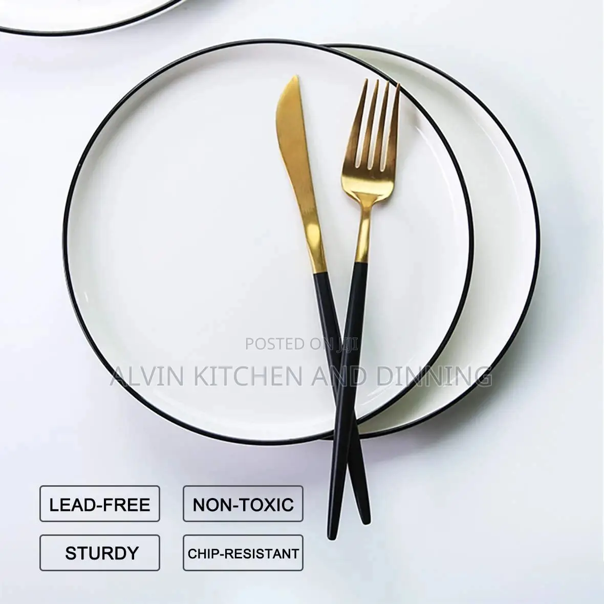 12 Pcs Porcelain Lunch Plate - Classic Round White Dinner