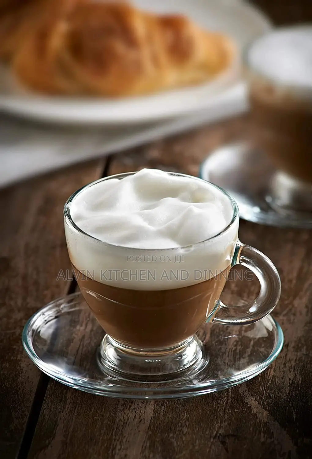 Set Of 6 Glass Cappuccino Cup 6 Saucers