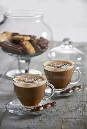 Set Of 6 Glass Cappuccino Cup 6 Saucers