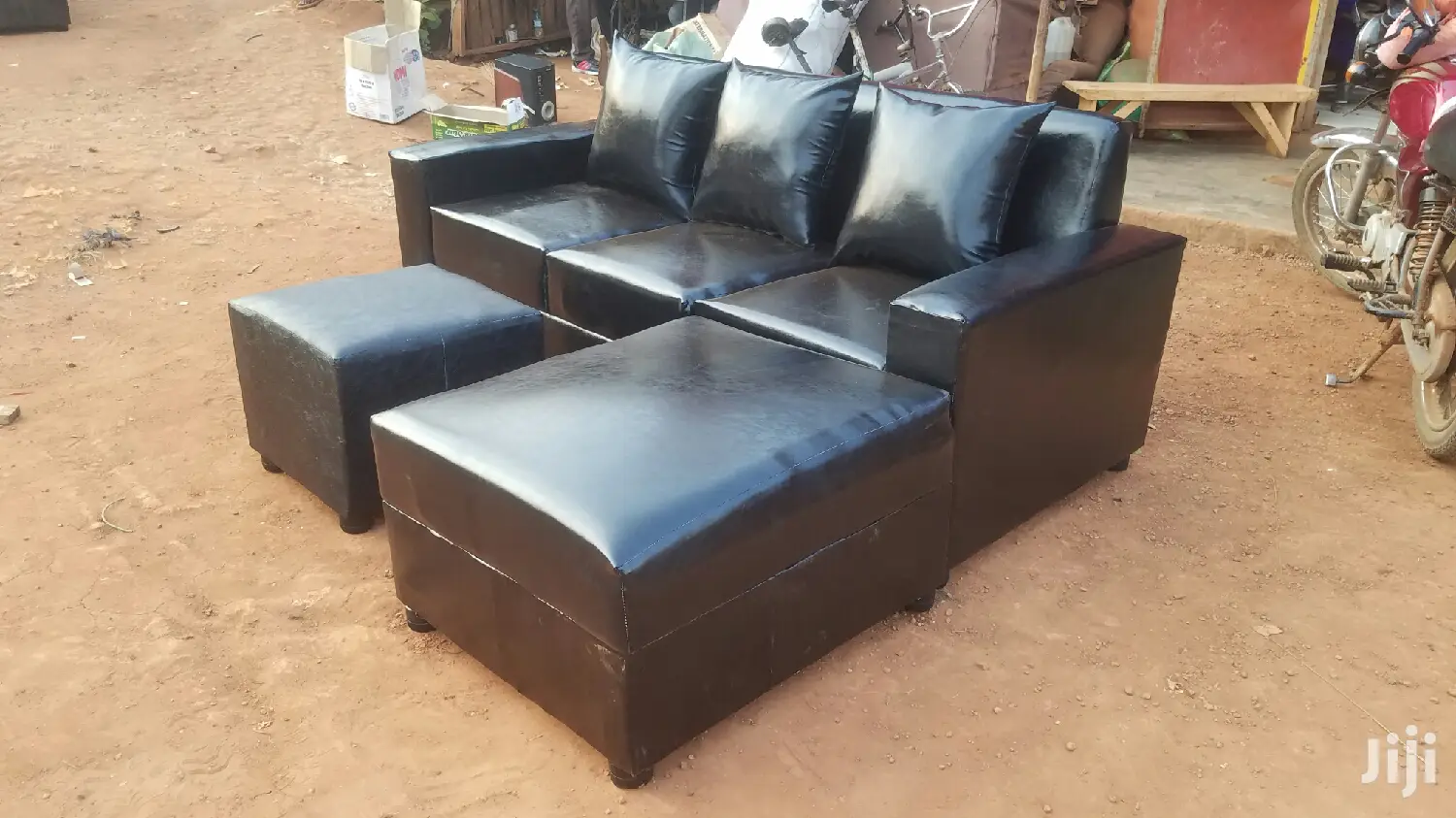 All Black Mini L Leather Sofa