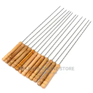 12pcs Bbq Barbecue Skewers With Wooden Handle.