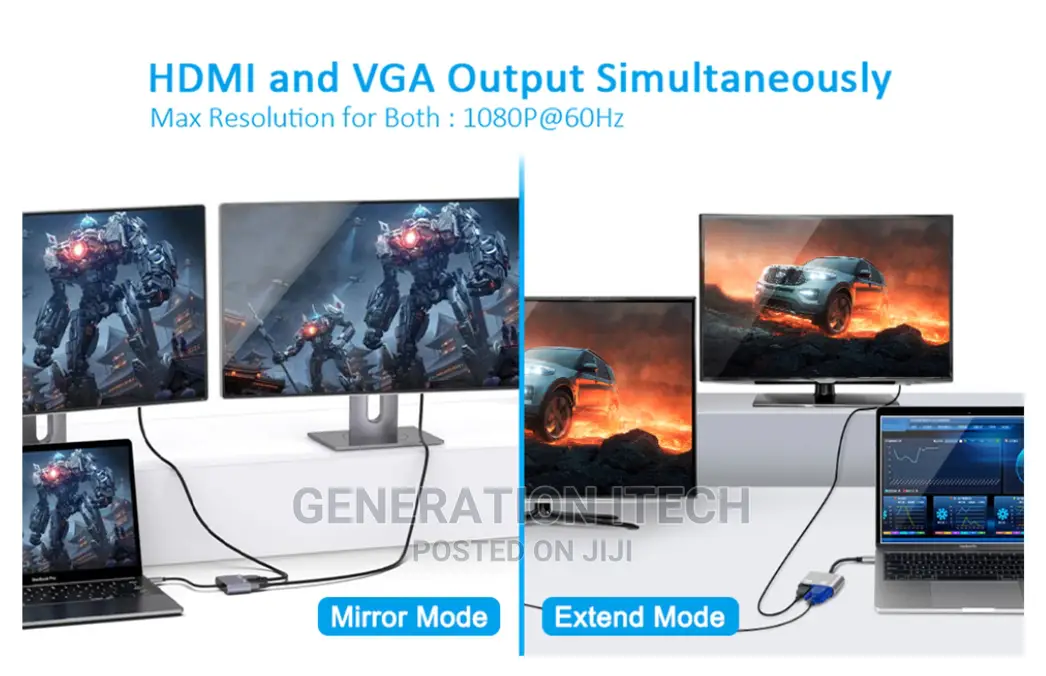 Usb Type C to Hdmi and Vga Adapter - With Hdmi 1080 Vga