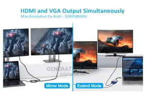 Usb Type C to Hdmi and Vga Adapter - With Hdmi 1080 Vga