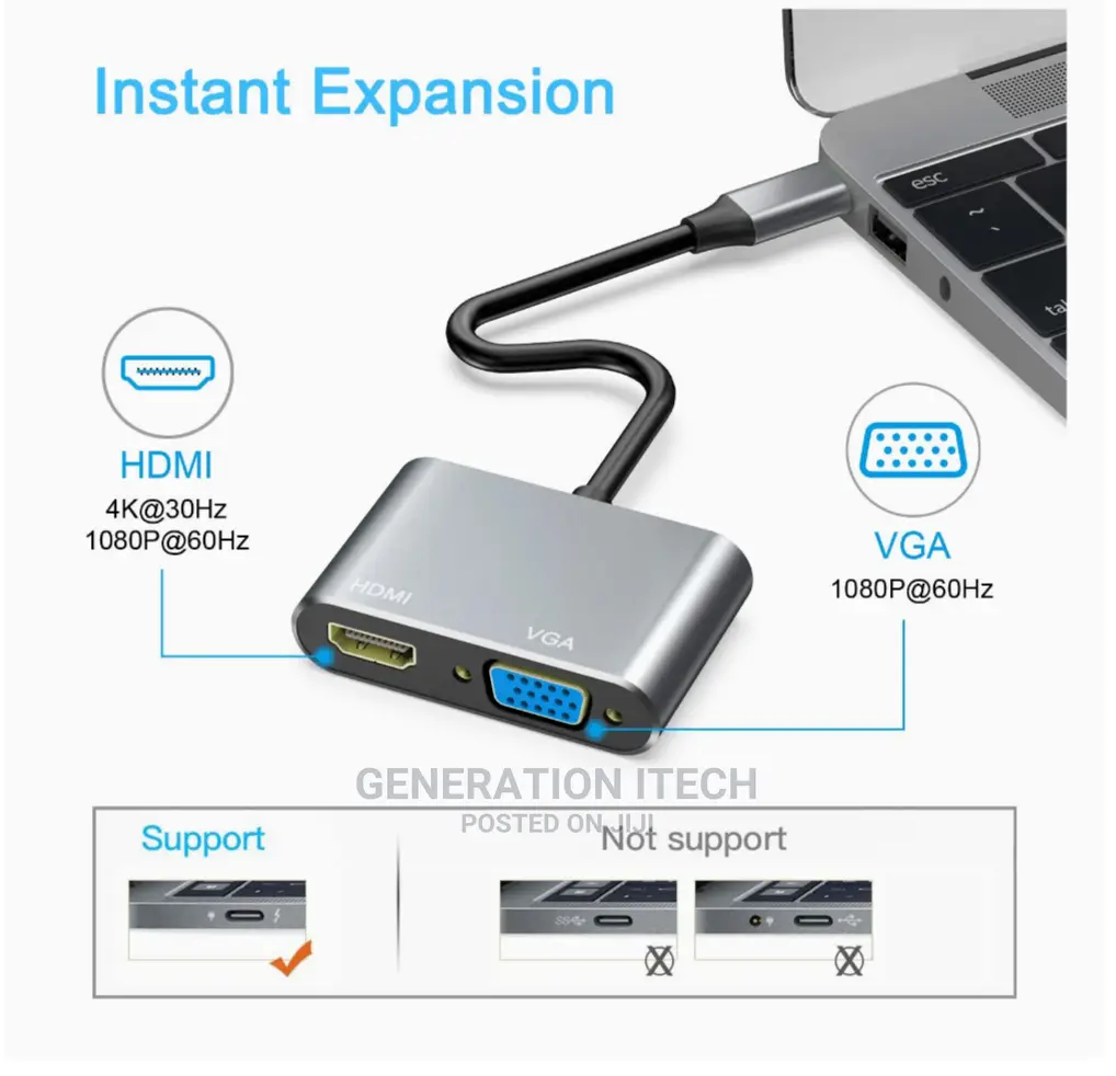 Usb Type C to Hdmi and Vga Adapter - With Hdmi 1080 Vga
