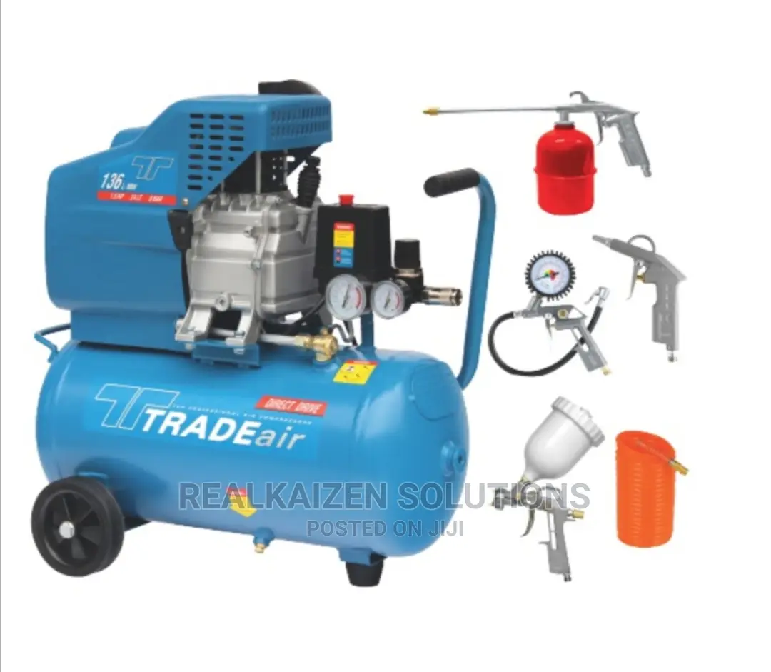 TRADEAIR 24L 5pc Kit Lubricated Air Compressor 1.1kw