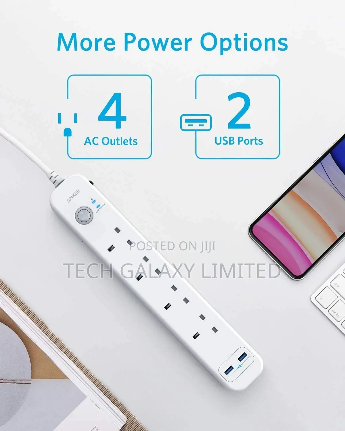 Anker Extension Lead With 2 USB Ports and 4 Wall Outlets
