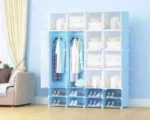 Four Columns Plastic Wardrobe With Double Shoe Rack