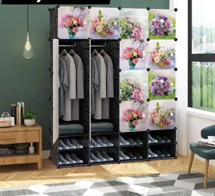 Spacious Four Columns Plastic Wardrobe