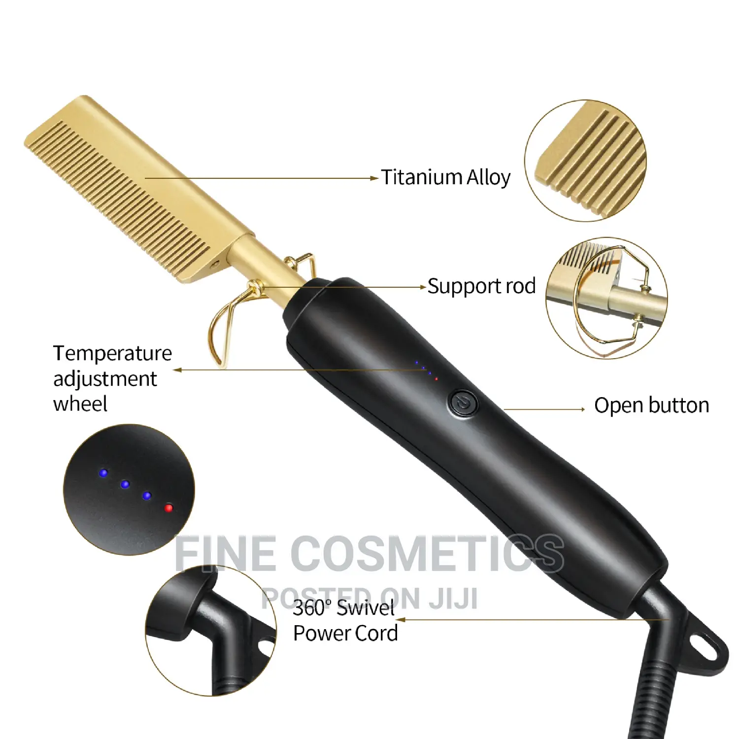 New Electric Hair Styling Hot Comb, Gold Hair Straightener