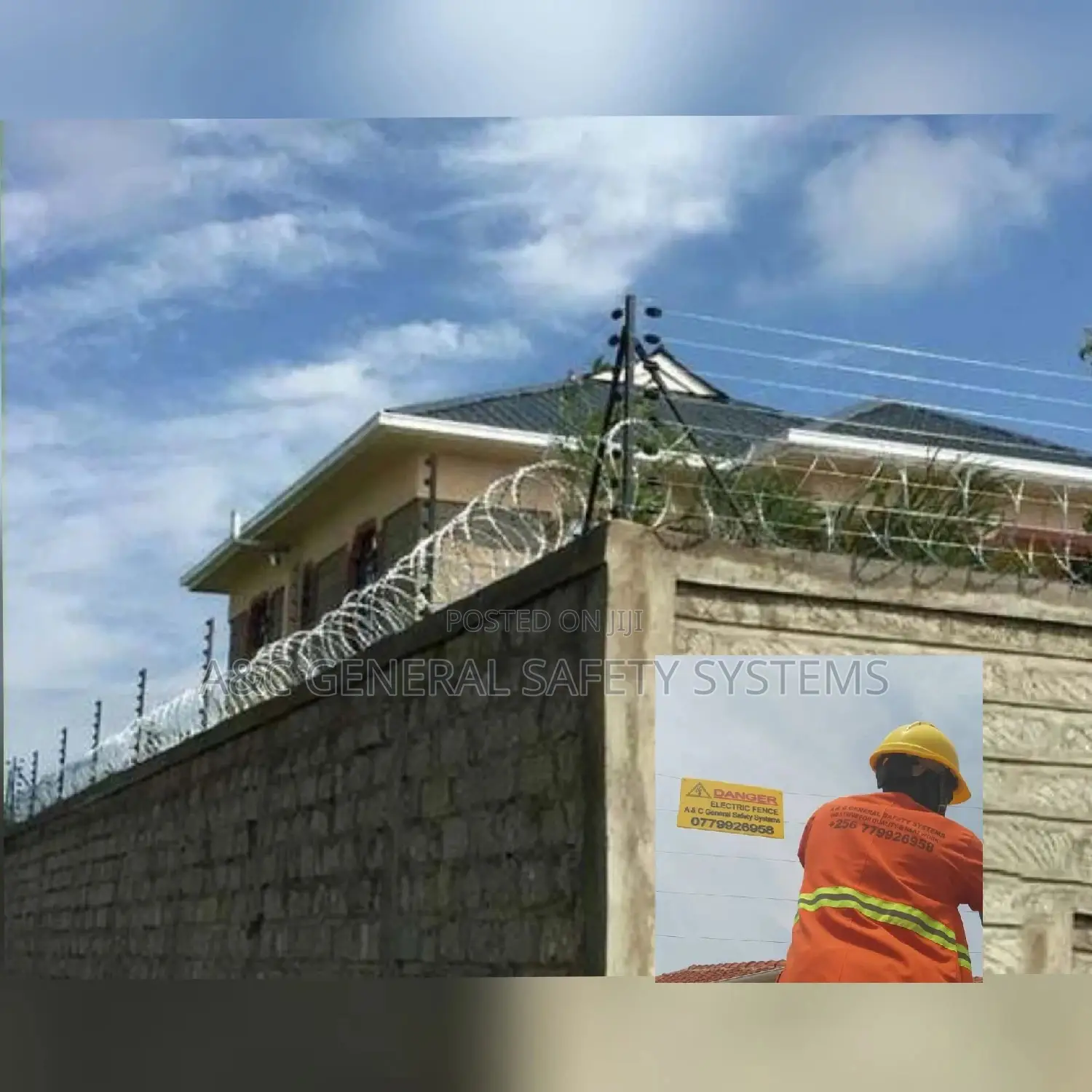 Electric Fence With Razor Wire and Powe Backup Fencemachine