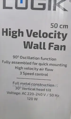 Logik High Velocity Heavy Duty Industrial Wall Fan 50cm