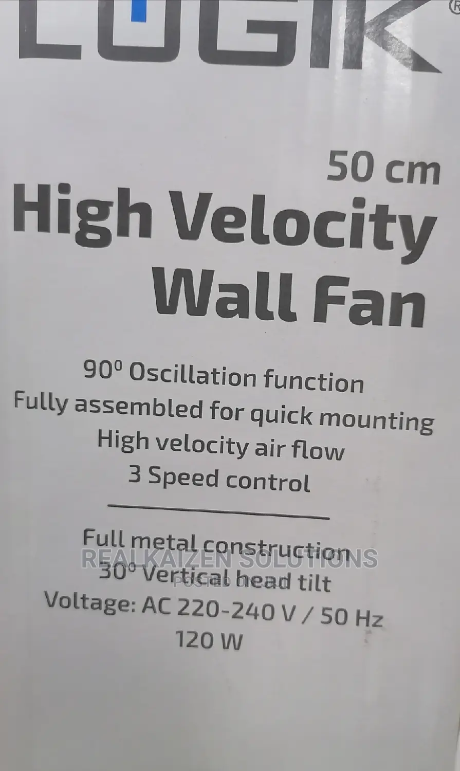 Logik High Velocity Heavy Duty Industrial Wall Fan 50cm