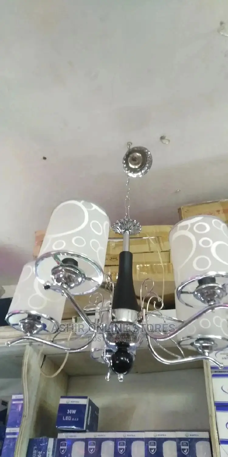 5 in 1 White and Silver Ceiling Lamp