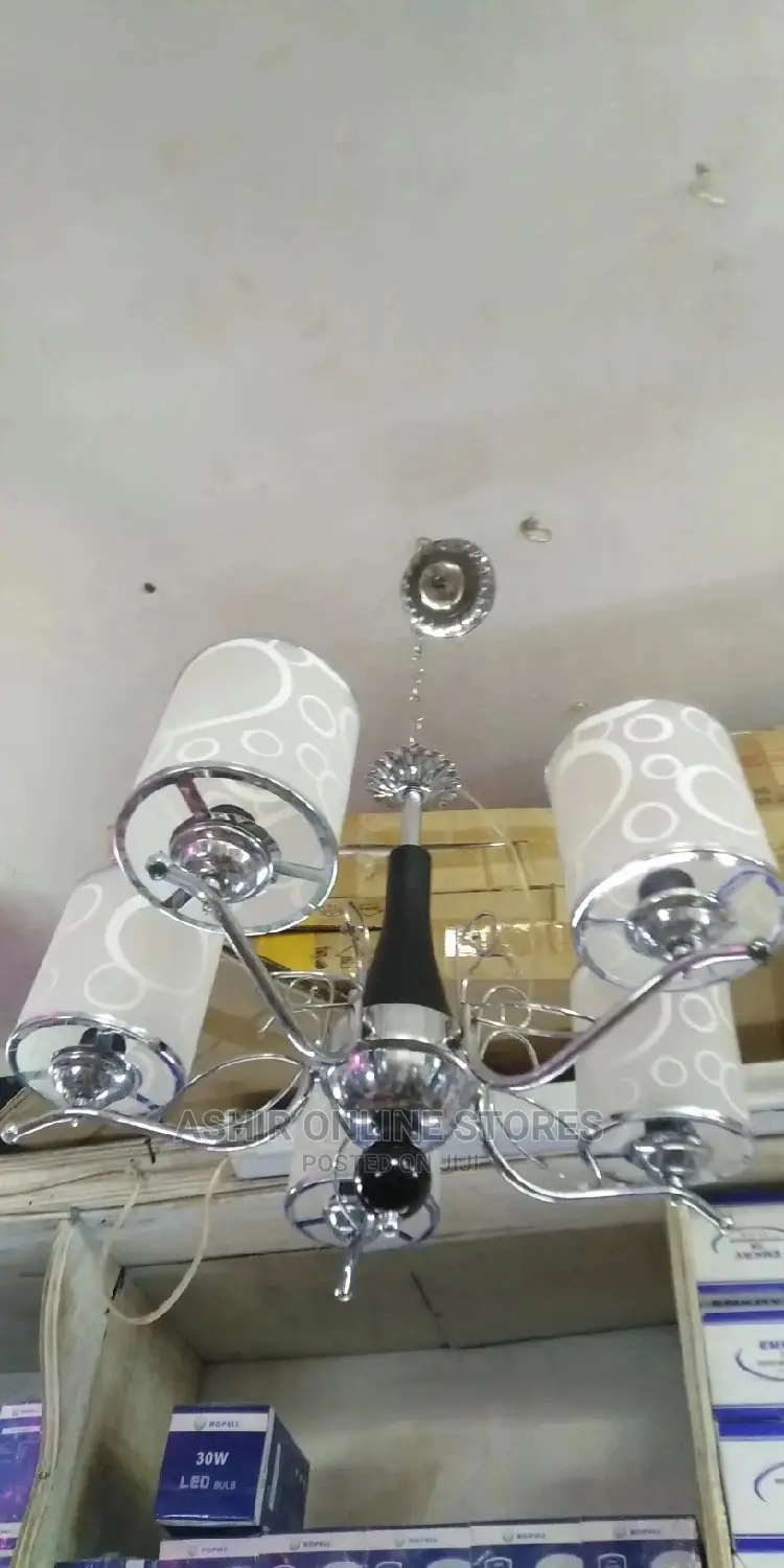 5 in 1 White and Silver Ceiling Lamp